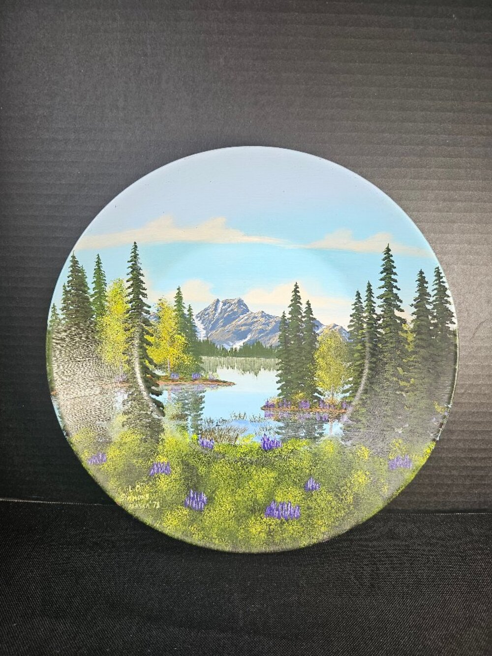 1978 Hand Painted Alaska Gold Mining Pan Landscape Art Signed L.D. Simmons